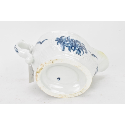 127 - An 18th century Worcester porcelain blue and white sauce boat, circa 1770-80, moulded with vertical ... 