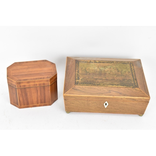 130 - Two boxes to include a 19th century Tunbridge ware box, the hinged lid depicting Brighton Pavilion w... 