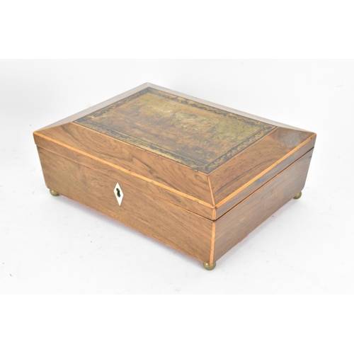 130 - Two boxes to include a 19th century Tunbridge ware box, the hinged lid depicting Brighton Pavilion w... 