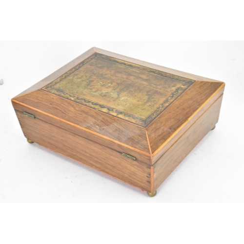 130 - Two boxes to include a 19th century Tunbridge ware box, the hinged lid depicting Brighton Pavilion w... 