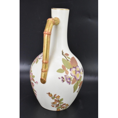 132 - A late 19th century Royal Worcester blush ivory jug, date mark for 1888, shouldered form with bamboo... 