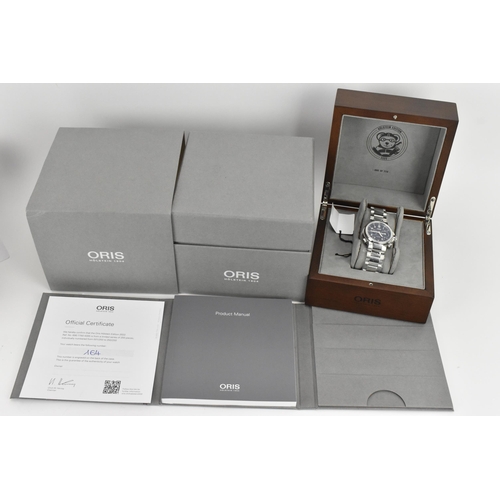 33 - An Oris Holstein Full Steel, dual time, automatic, gents, stainless steel wristwatch, having a blue ... 