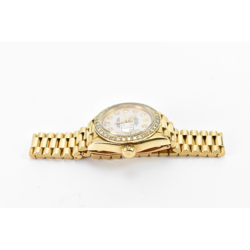 39 - A Rolex Pearlmaster Datejust, automatic, ladies, 18ct gold wristwatch, having a mother of pearl dial... 