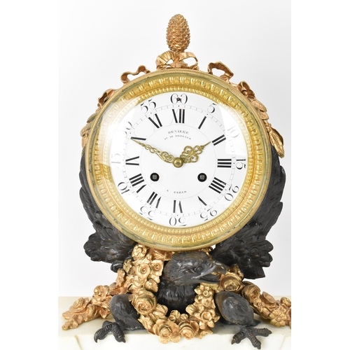 48 - A 19th century French Marble, Bronze and Ormolu Mounted Empire Clock by Deniere of Paris, with large... 