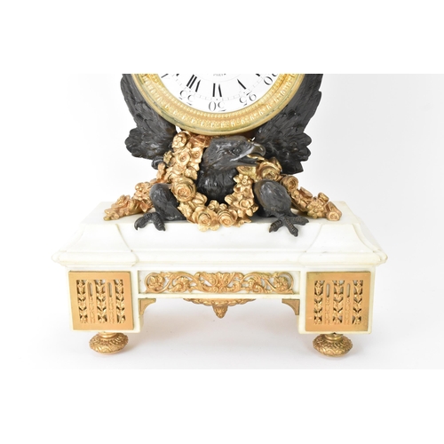 48 - A 19th century French Marble, Bronze and Ormolu Mounted Empire Clock by Deniere of Paris, with large... 