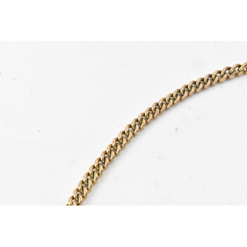 65 - A Victorian 9ct gold Albert curb link pocket watch chain with a 9ct T-bar, two 9ct dog clip clasps a... 