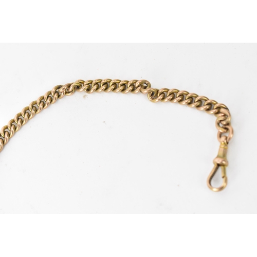 65 - A Victorian 9ct gold Albert curb link pocket watch chain with a 9ct T-bar, two 9ct dog clip clasps a... 