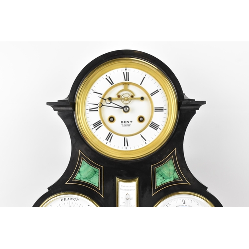 68 - A Victorian black slate perpetual calendar clock, the circular enamel Roman dial having a visible Br... 