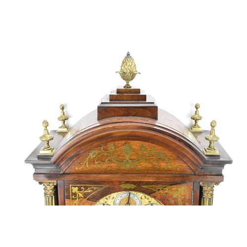 75 - An early 20th century large boardroom triple fusee clock, the rosewood case having three gilt metal ... 