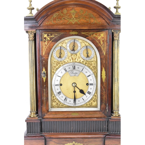 75 - An early 20th century large boardroom triple fusee clock, the rosewood case having three gilt metal ... 