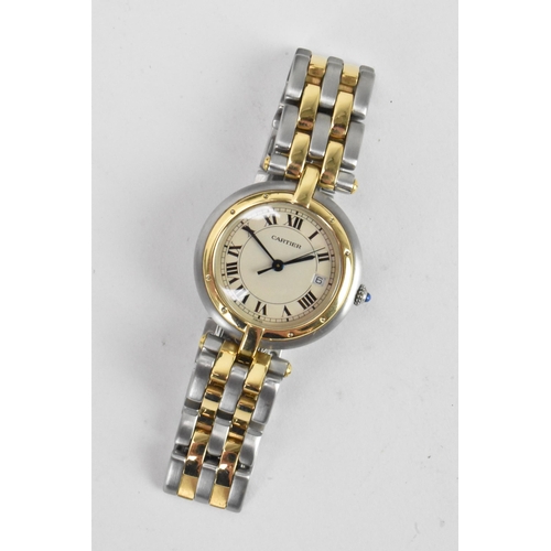 83 - A Cartier Panthere, quartz, ladies, gold and stainless steel wristwatch, the dial with Roman numeral... 