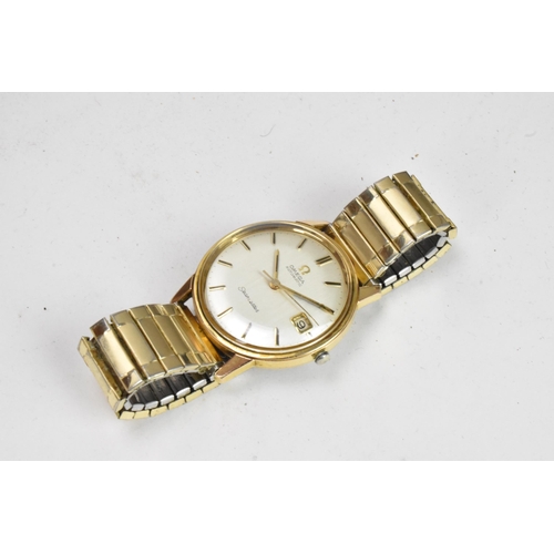 85 - An Omega Seamaster, automatic, gents, gold plated wristwatch, having a silvered dial, centre seconds... 