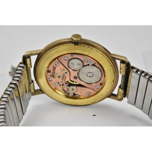 86 - An Accurist, manual wind, gents, 9ct gold wristwatch, having a silvered dial, subsidiary seconds dia... 