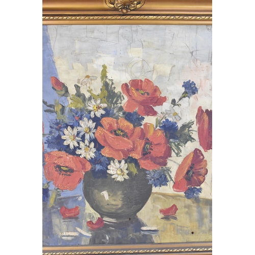 158 - A Hungarian still life oil on canvas depicting flowers in a vase, indictinctly signed to the lower r... 