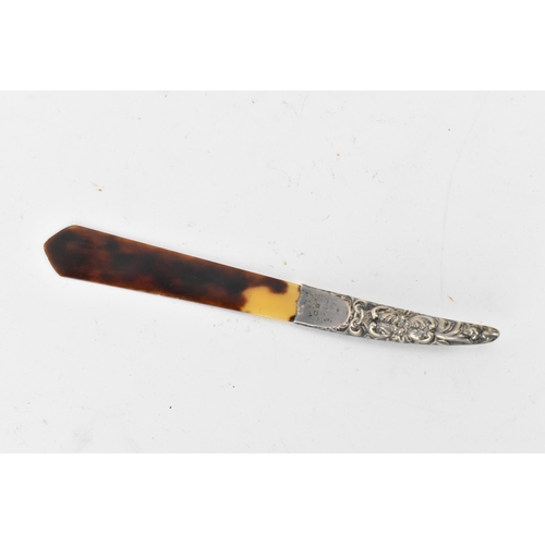 163 - Four late 19th/early 20th century tortoiseshell items to include a French 19th century pique work fo... 