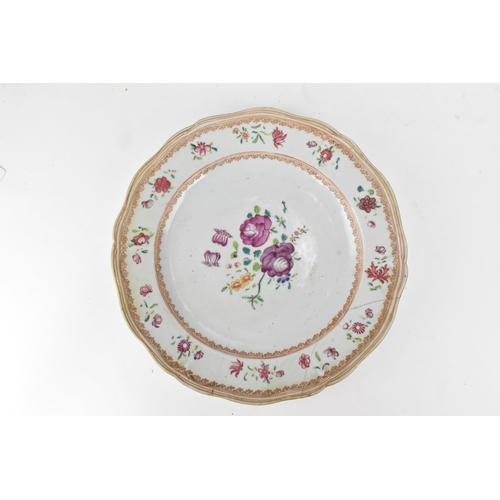 171 - Two 18th century Chinese export plates to include a mid 18th century Imari plate decorated with butt... 