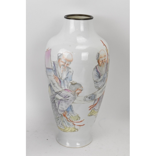 172 - A 20th century Chinese famille rose baluster vase, decorated with wise men with a scroll and having ... 