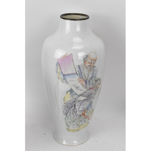 172 - A 20th century Chinese famille rose baluster vase, decorated with wise men with a scroll and having ... 