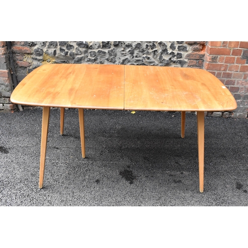 200 - A vintage Ercol elm and beech extending dining table with one folding leaf, on four splayed square t... 