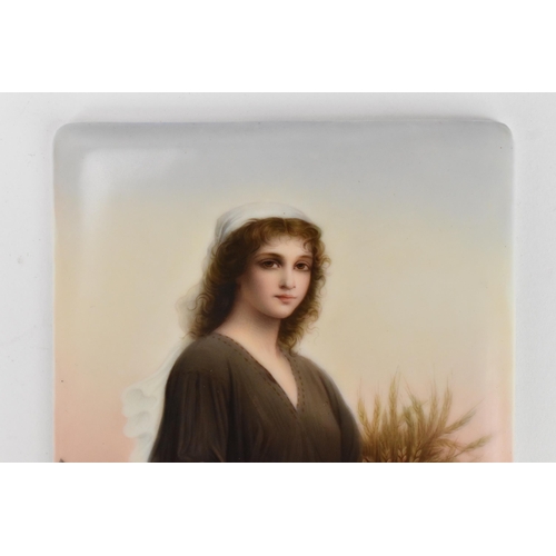 216 - A late 19th century KPM style finely polychrome painted porcelain plaque, depicting the painting 'Ru... 