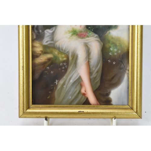 217 - A late 19th/early 20th century KPM style painted porcelain plaque depicting a maiden in a white dres... 