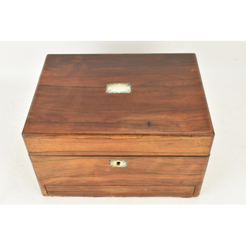 247 - A Victorian rosewood work box, the case inset with mother of pearl, secret drawer to one side and dr... 