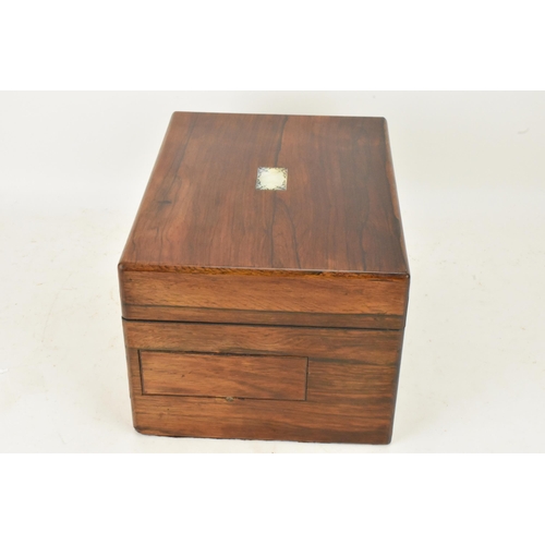 247 - A Victorian rosewood work box, the case inset with mother of pearl, secret drawer to one side and dr... 