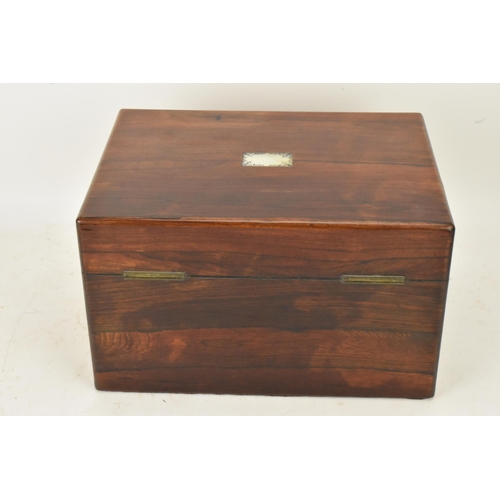 247 - A Victorian rosewood work box, the case inset with mother of pearl, secret drawer to one side and dr... 