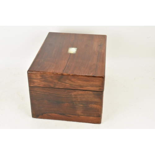 247 - A Victorian rosewood work box, the case inset with mother of pearl, secret drawer to one side and dr... 