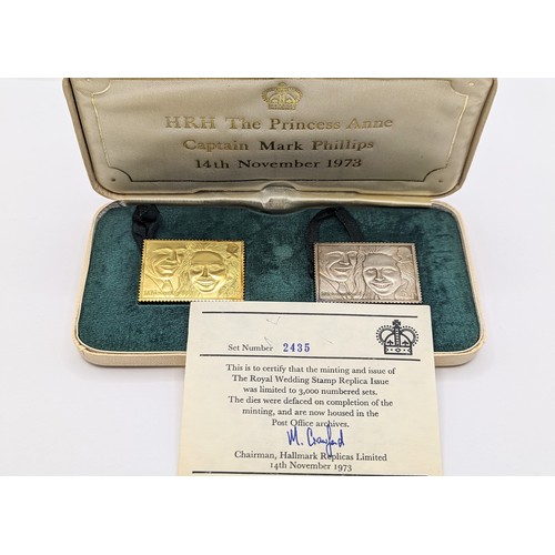 95 - The Royal Wedding Stamp Replicas, Hallmark Replicas Ltd, London 1973, comprising of 22ct gold 20p st... 