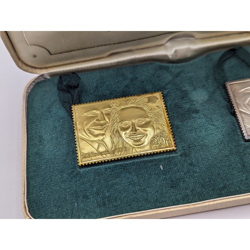 95 - The Royal Wedding Stamp Replicas, Hallmark Replicas Ltd, London 1973, comprising of 22ct gold 20p st... 