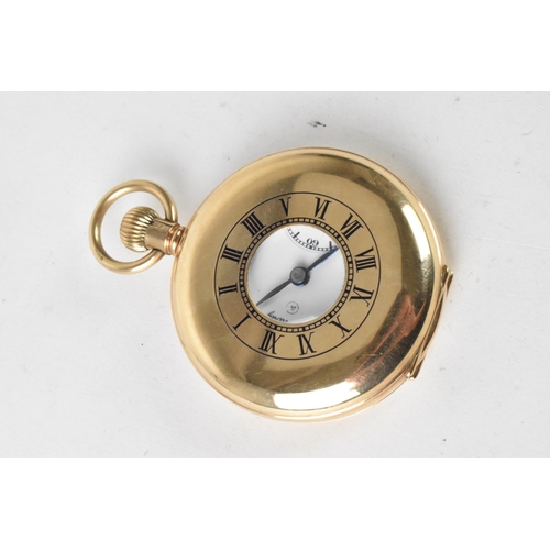 87 - An early 20th century Record Dreadnought, 9ct gold, open faced pocket watch, the white enamel dial h... 