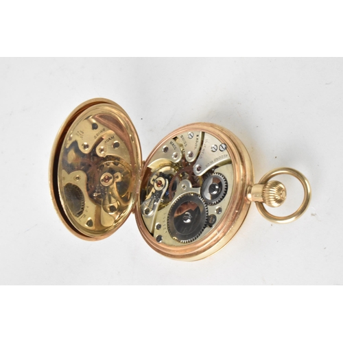 87 - An early 20th century Record Dreadnought, 9ct gold, open faced pocket watch, the white enamel dial h... 