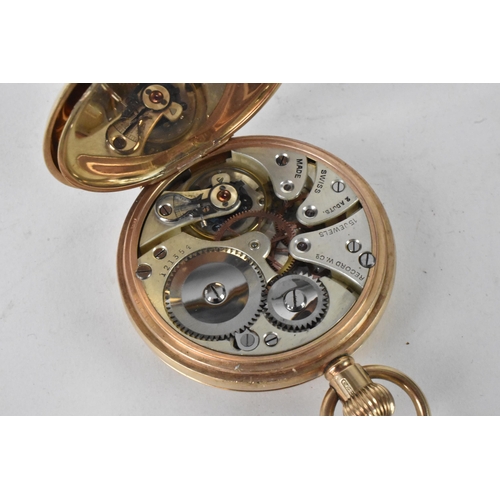 87 - An early 20th century Record Dreadnought, 9ct gold, open faced pocket watch, the white enamel dial h... 