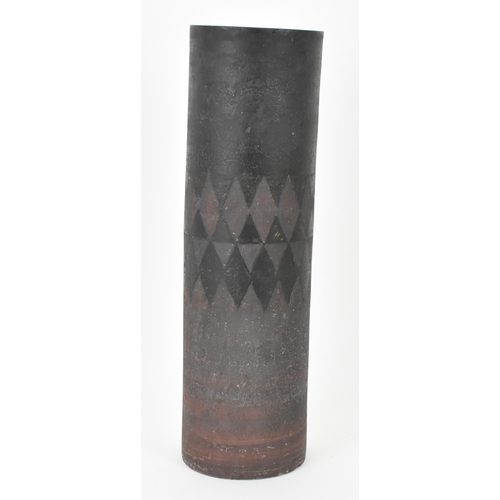 430 - An early Troika pottery cylindrical vase by Benny Sirota, with painted bi-colour banded and lozenge ... 