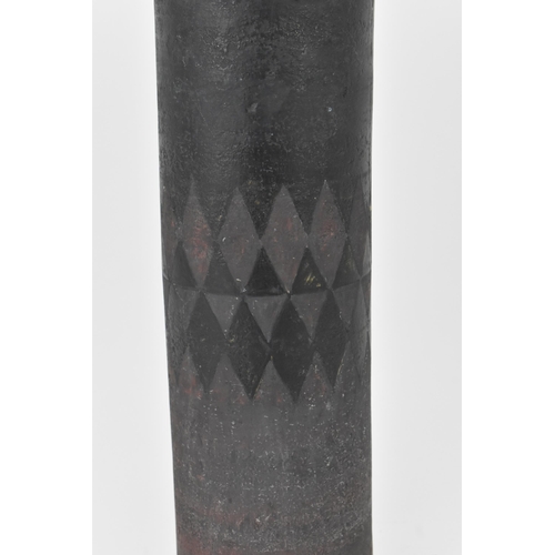 430 - An early Troika pottery cylindrical vase by Benny Sirota, with painted bi-colour banded and lozenge ... 