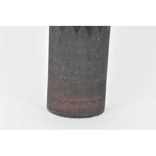 430 - An early Troika pottery cylindrical vase by Benny Sirota, with painted bi-colour banded and lozenge ... 