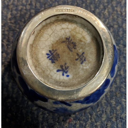 441 - A 20th century Chinese blue and white lidded pot with sterling silver mounts, Location:4.1