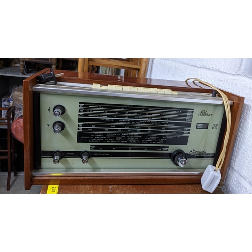 471 - A mid-century teak cased stereo record deck, and a Rigonda Marksman stereo audio radio with speaker ... 