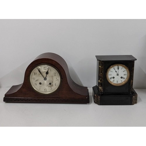 465 - Two early 20th clocks to include a black slate marble mantle clock and one other, Location:3.1/LAF