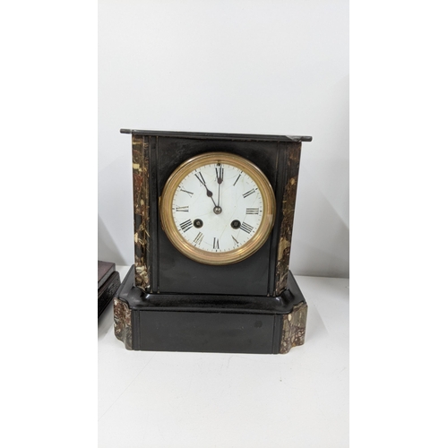 465 - Two early 20th clocks to include a black slate marble mantle clock and one other, Location:3.1/LAF