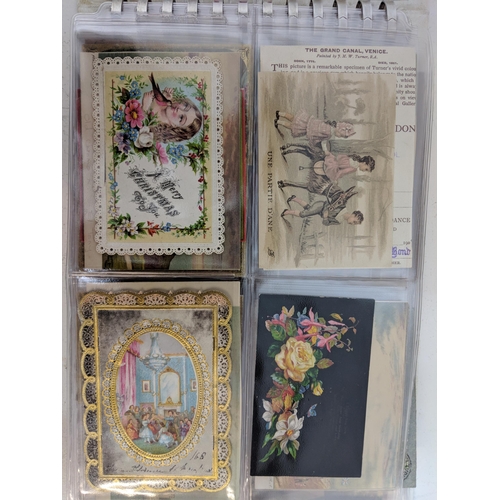 448 - Three postcard albums to include examples from the late 19th/early 20th century, also ones depicting... 