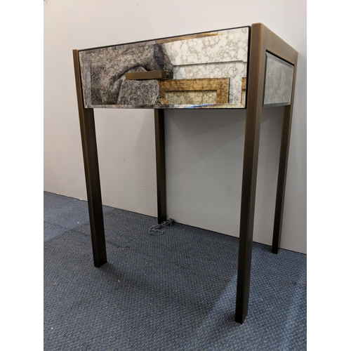 238 - A modern R.V Astley brass and mirrored glass side table/bedside table with a single drawer, 65 x 50c... 