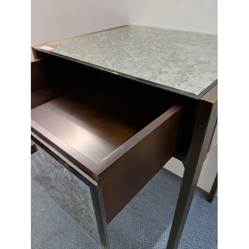 238 - A modern R.V Astley brass and mirrored glass side table/bedside table with a single drawer, 65 x 50c... 