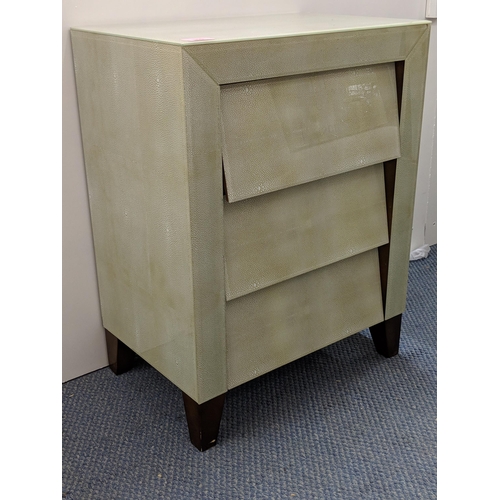 360 - A modern R.V Astley Amato three drawer bedside table in a seafoam green lusto mosaic spot finish on ... 