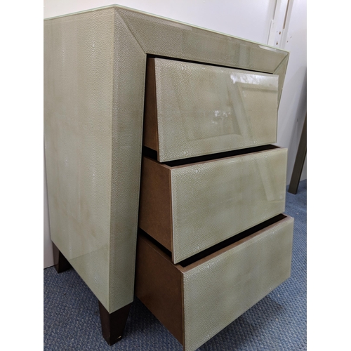 360 - A modern R.V Astley Amato three drawer bedside table in a seafoam green lusto mosaic spot finish on ... 