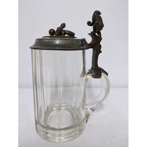 459 - A mixed lot to include a Spanish pottery jug in the form of a bull, a Bohemian glass tankard with pe... 