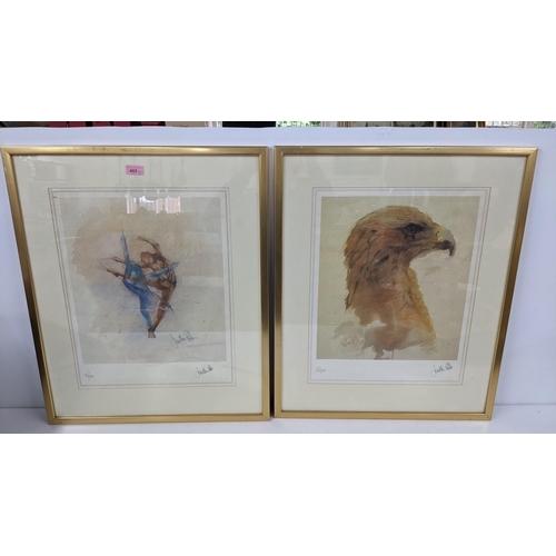 485 - Jonathan Poole - a study of an eagles head and the other a ballet dancer, limited signed prints, 50c... 