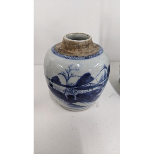 491 - Oriental ceramics to include a Chinese blue and white ginger jar, a clobbered vase and a pair of Nor... 