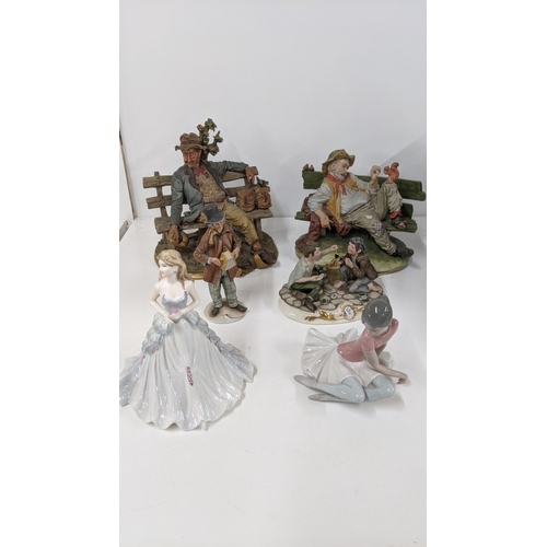 497 - A mixed group of figurines to include Coalport silver anniversary, Lladro ballet pink and four Capod... 